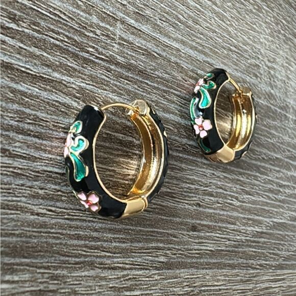 Bohemian Black hoop earrings A404 - Picture 3 of 4